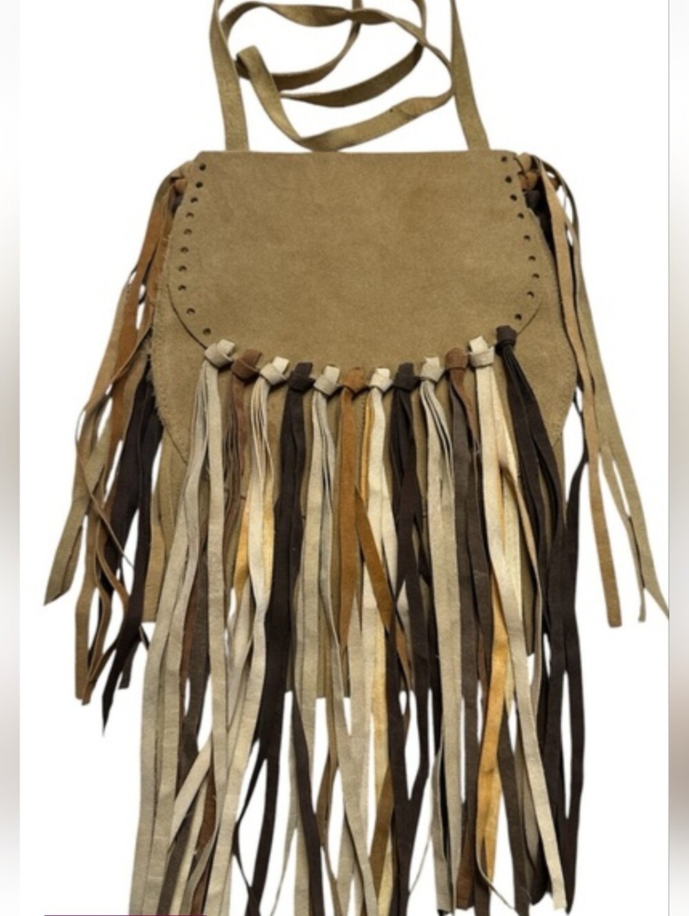 Mossimo Supply Co. Genuine Suede Multi Color Fringe Crossbody Boho Festival Bag